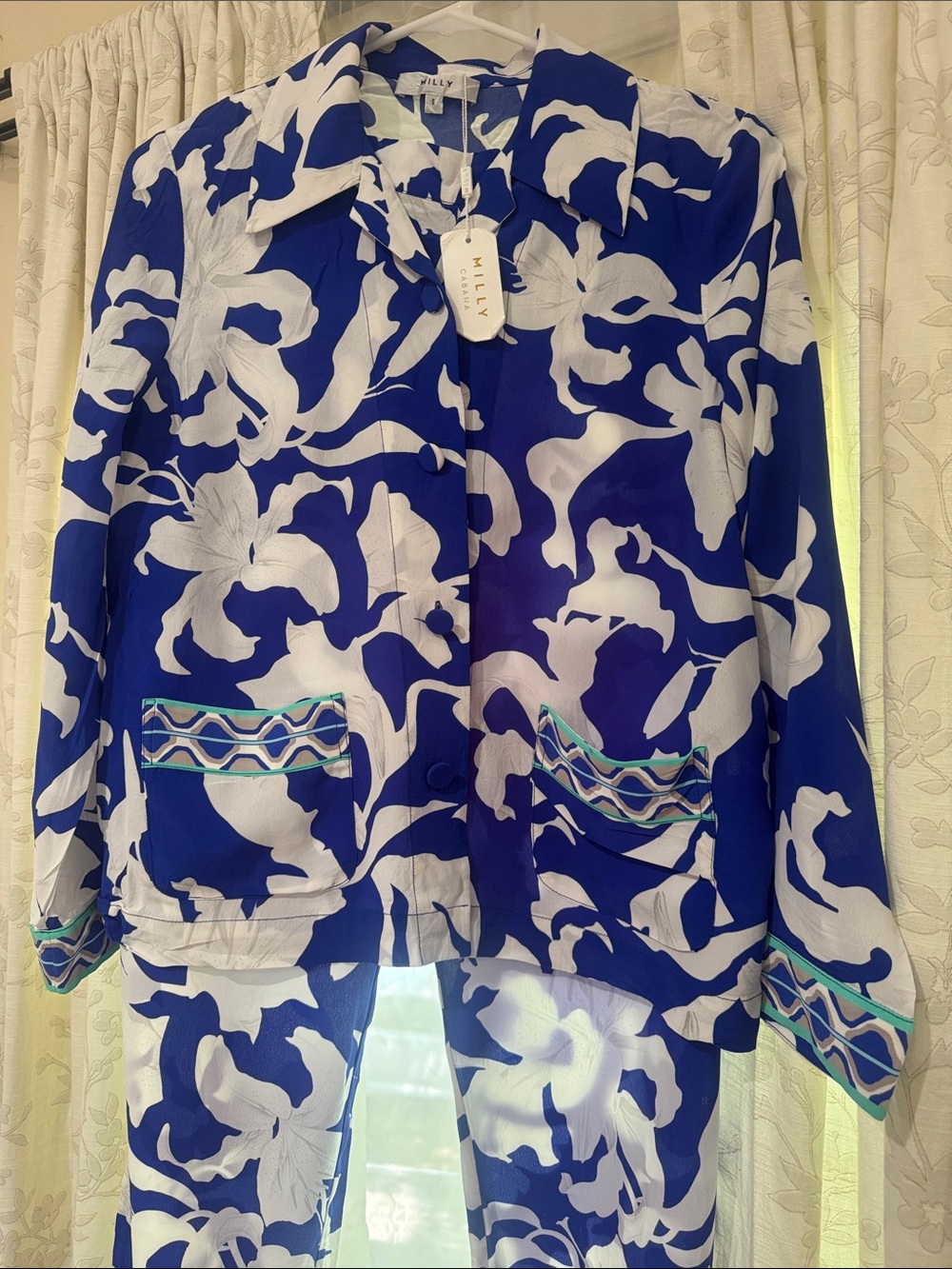 Milly Blue and White Floral matching set Jacket and pants